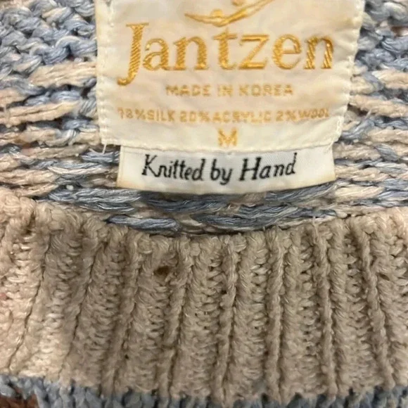 Vintage 60s 70s Jantzen Cream Blue Knit Womens M - Picture 3 of 4